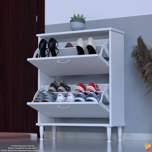 Modilayn UMAY Kapı Önü 72 x 90 x 25,5 cm’lik 2 Düşer Kapak 4 Göz Bölmeli Ayakkabılık - 3