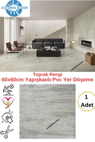 Renkli Duvarlar Kendinden Yapışkanlı Yer Zemin ve Duvar Kaplama Paneli Arkası Kauçuklu 60X60cm Floor Pvc Panel 607 - 2