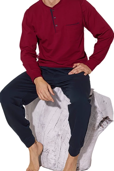 Kly Erkek O Yaka Uzun Kol Pijama Takım 8023 - Resim 4
