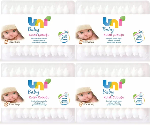 Uni Baby Kulak Temizleme Çubuğu 60 Adet Emniyetli (Bebekler İçin) (4 Lü Set)