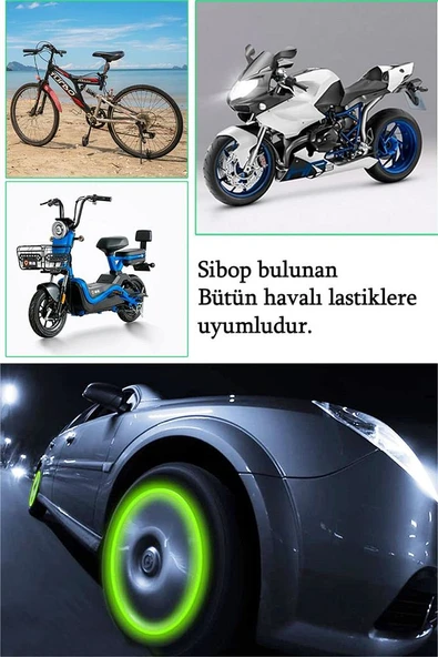 Fosforlu Sibop Kapağı Seti Oto Araba Lastik Yeşil Renkli Jant Sibob Kapak 4 Adet - 5