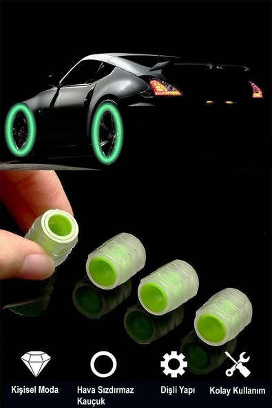 Fosforlu Sibop Kapağı Seti Oto Araba Lastik Yeşil Renkli Jant Sibob Kapak 4 Adet - 3
