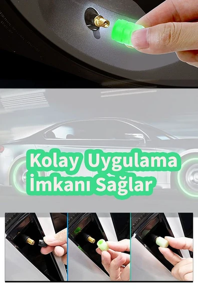 Fosforlu Sibop Kapağı Seti Oto Araba Lastik Yeşil Renkli Jant Sibob Kapak 4 Adet - 4