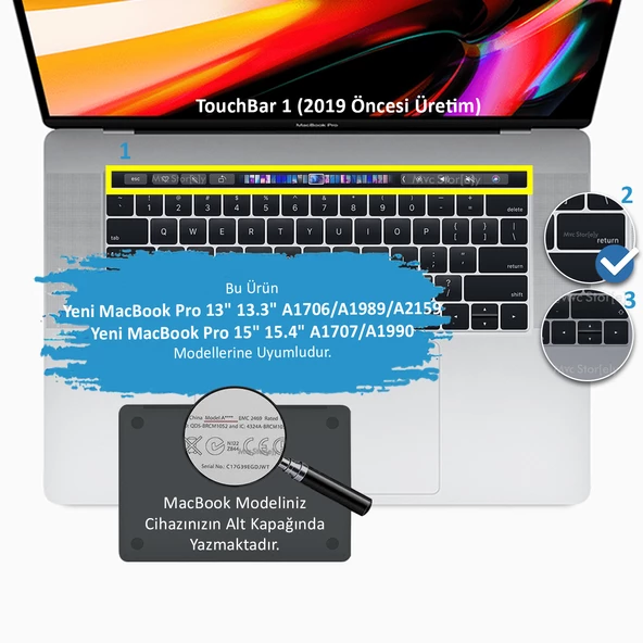 Macbook Pro Klavye Koruyucu (US-ABD İngilizce) Touchbarlı A1706 A1989 A2159 A1707 A1990 Uyumlu Dazzle - 2