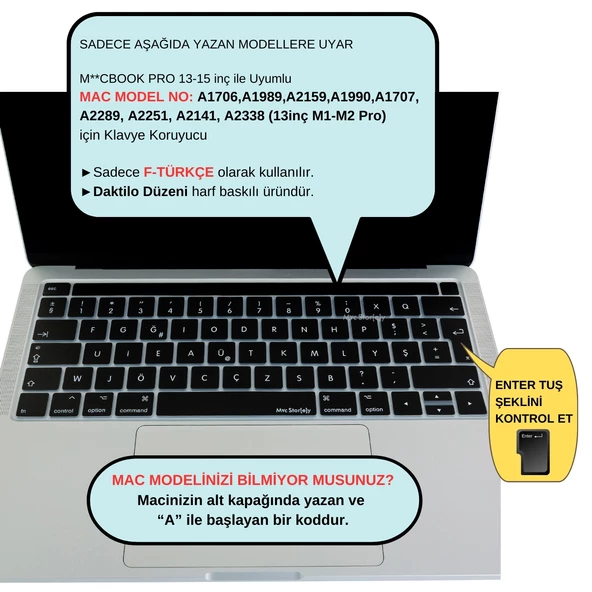 F Klavye Macbook Pro Kılıfı DaktiloTip A1706 A1989 A2159 A1707 A1990 A2338 A2141 ile Uyumlu - 2