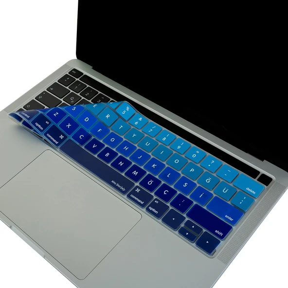 MacBook Pro Klavye Koruyucu US Düzen Türkçe Q Renkli Silikon Touch Bar 13-15 İnç - Resim 3