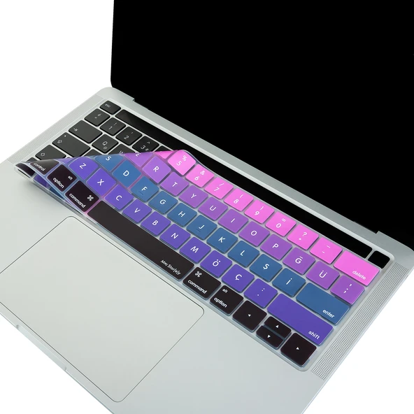 MacBook Pro Klavye Koruyucu US Düzen Türkçe Q Renkli Silikon Touch Bar 13-15 İnç - Resim 2