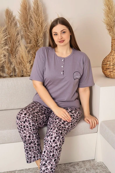 Nisanca %100 Pamuk  Büyük Beden Kısa Kol Kadın Pijama Takımı - 8