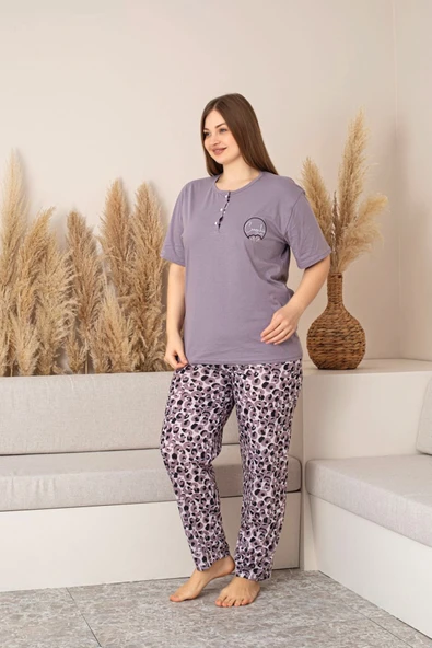 Nisanca %100 Pamuk  Büyük Beden Kısa Kol Kadın Pijama Takımı - 9
