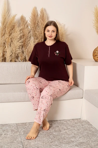Nisanca %100 Pamuk  Büyük Beden Kısa Kol Kadın Pijama Takımı - 2