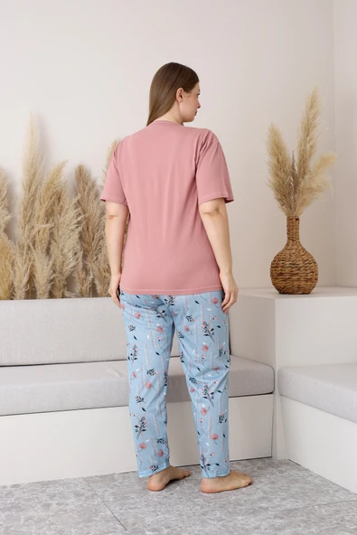 Nisanca %100 Pamuk  Büyük Beden Kısa Kol Kadın Pijama Takımı - 7