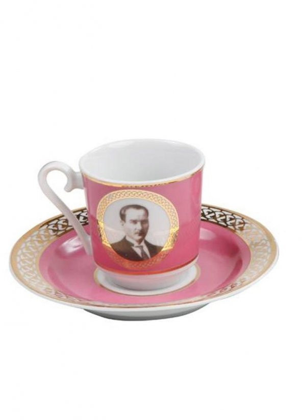 Kütahya Porselen Tek Kişilik Atatürk Fincan Takımı Pembe