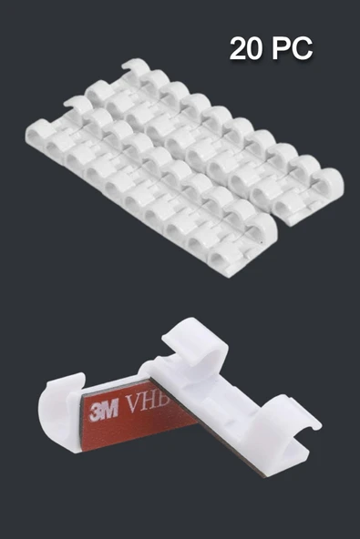 3M Yapışkanlı 20’li Kablo Sabitleyici – Klips Tipi Kablo Tutucu, Toplayıcı ve Düzenleyici Aparat