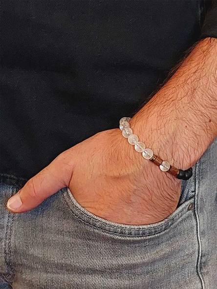 Kristal Kuvars & Oniks Taşı 8mm Unisex Tasarım Bileklik Hawaii Model (8956) - Resim 3