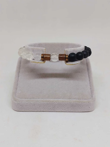 Kristal Kuvars & Oniks Taşı 8mm Unisex Tasarım Bileklik Hawaii Model (8956) - Resim 2