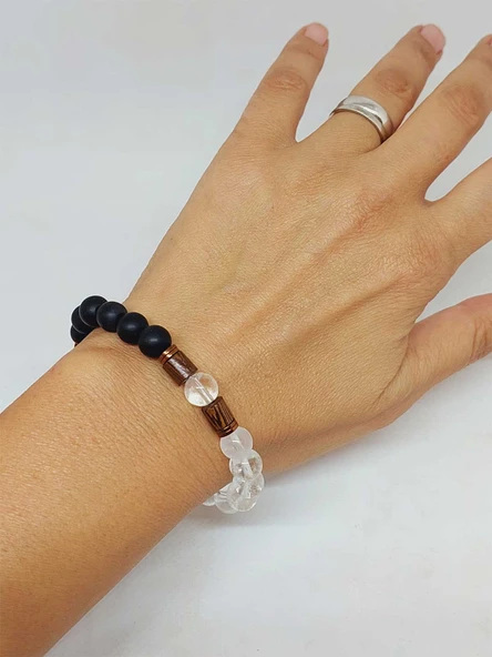 Kristal Kuvars & Oniks Taşı 8mm Unisex Tasarım Bileklik Hawaii Model (8956) - Resim 4