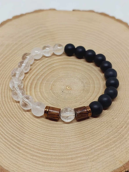 Kristal Kuvars & Oniks Taşı 8mm Unisex Tasarım Bileklik Hawaii Model (8956) - Resim 6