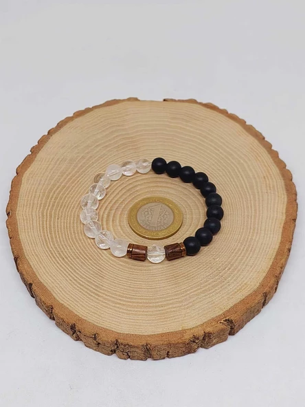 Kristal Kuvars & Oniks Taşı 8mm Unisex Tasarım Bileklik Hawaii Model (8956) - Resim 5