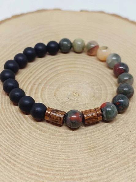 Kan Taşı & Oniks Taşı 8mm Unisex Tasarım Bileklik Hawaii Model (2929) - Resim 6