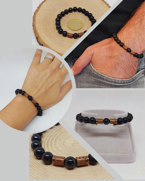 Turmalin & Oniks Taşı 8mm Unisex Tasarım Bileklik Hawaii Model (2913) ürün görseli