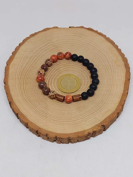 Manzaralı Jasper & Oniks Taşı 8mm Unisex Tasarım Bileklik Hawaii Model (53086) - Resim 5