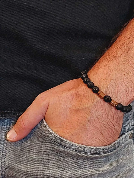 Turmalin & Oniks Taşı 8mm Unisex Tasarım Bileklik Hawaii Model (2913) - Resim 3