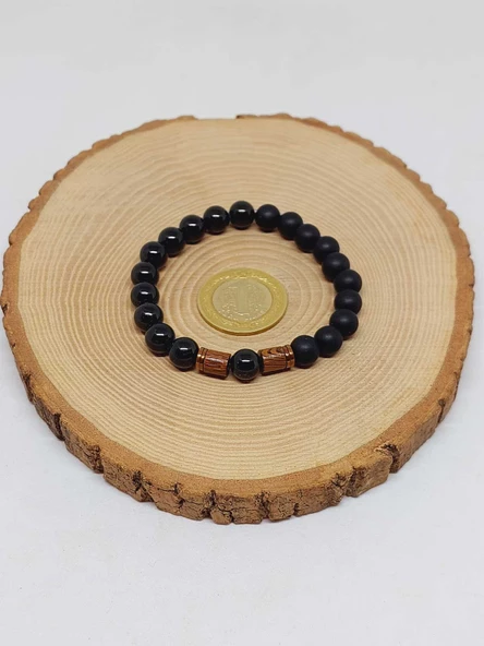 Turmalin & Oniks Taşı 8mm Unisex Tasarım Bileklik Hawaii Model (2913) - Resim 5