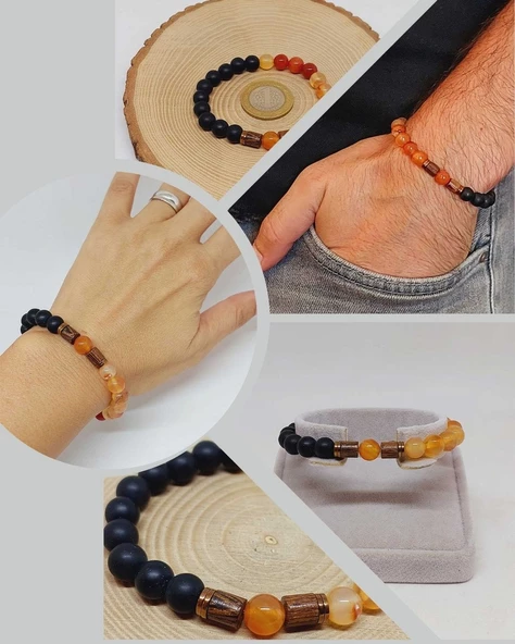 Bal Akik & Oniks Taşı 8mm Unisex Tasarım Bileklik Hawaii Model (24015)