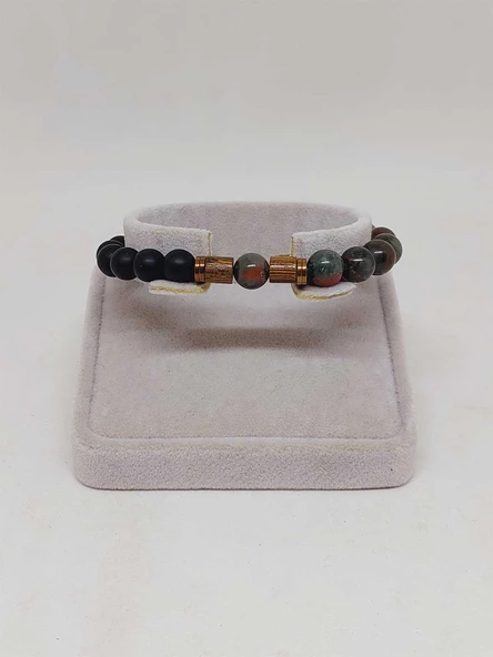 Kan Taşı & Oniks Taşı 8mm Unisex Tasarım Bileklik Hawaii Model (2929) - Resim 2