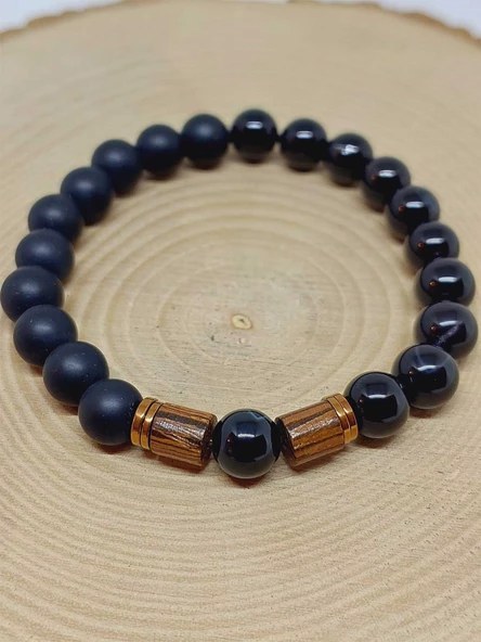 Siyah Akik & Oniks Taşı 8mm Unisex Tasarım Bileklik Hawaii Model (51330) - Resim 6