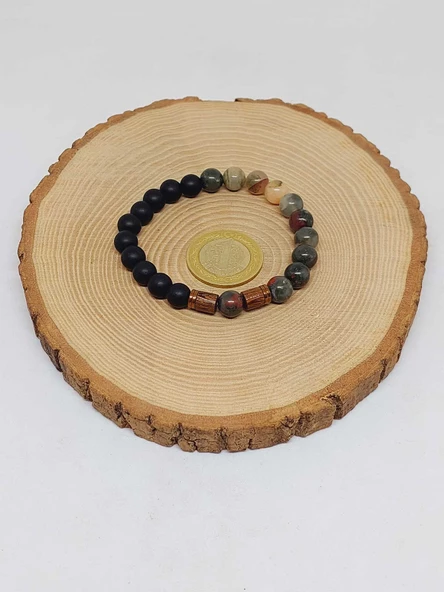 Kan Taşı & Oniks Taşı 8mm Unisex Tasarım Bileklik Hawaii Model (2929) - Resim 5