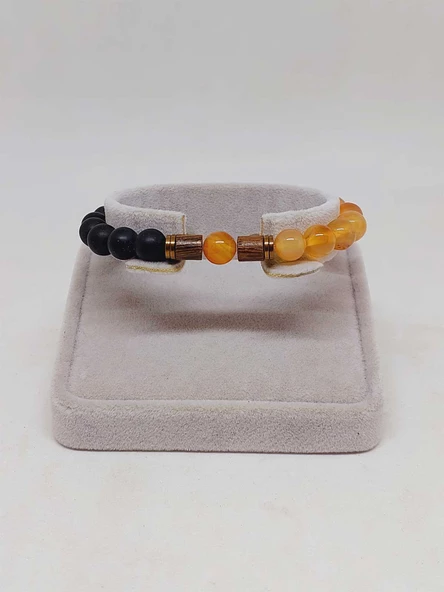 Bal Akik & Oniks Taşı 8mm Unisex Tasarım Bileklik Hawaii Model (24015) - 2