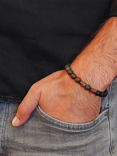 Kan Taşı & Oniks Taşı 8mm Unisex Tasarım Bileklik Hawaii Model (2929) - Resim 3