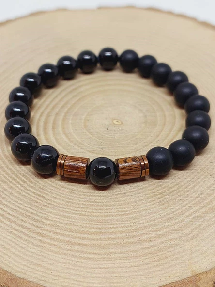 Turmalin & Oniks Taşı 8mm Unisex Tasarım Bileklik Hawaii Model (2913) - Resim 6