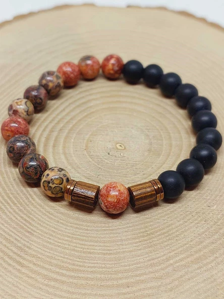 Manzaralı Jasper & Oniks Taşı 8mm Unisex Tasarım Bileklik Hawaii Model (53086) - Resim 6