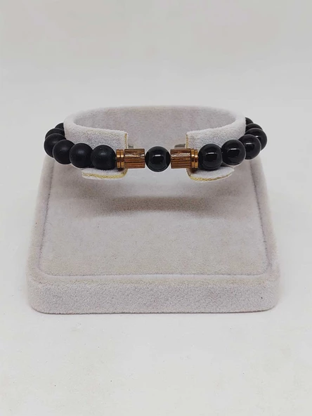 Siyah Akik & Oniks Taşı 8mm Unisex Tasarım Bileklik Hawaii Model (51330) - Resim 2