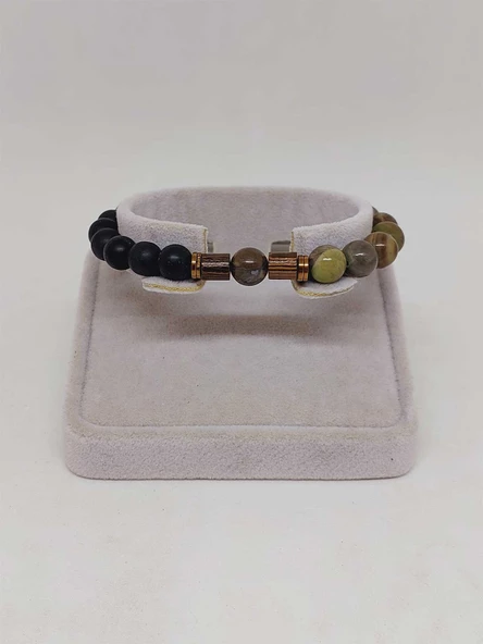 Jasper & Oniks Taşı 8mm Unisex Tasarım Bileklik Hawaii Model (43140) - 2