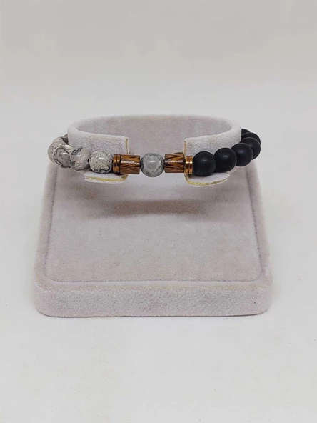 Gri Jasper & Oniks Taşı 8mm Unisex Tasarım Bileklik Hawaii Model (9808) - Resim 2