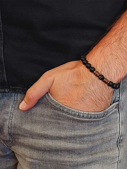 Siyah Akik & Oniks Taşı 8mm Unisex Tasarım Bileklik Hawaii Model (51330) - Resim 3