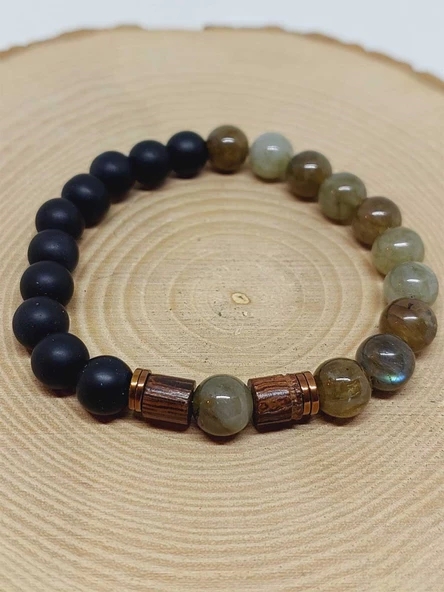Labradorit & Oniks Taşı 8mm Unisex Tasarım Bileklik Hawaii Model (4695) - Resim 6