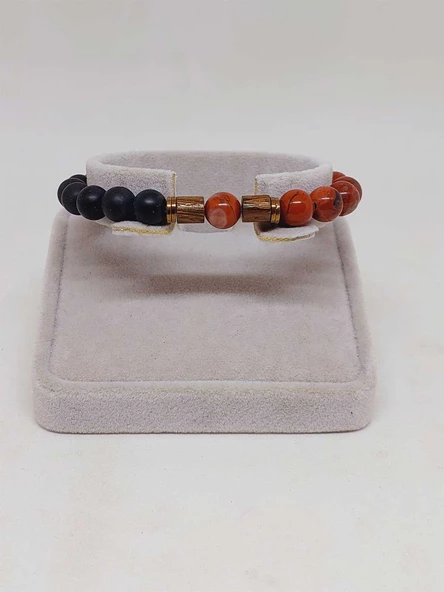 Kırmızı Alacalı Jasper & Oniks Taşı 8mm Unisex Tasarım Bileklik Hawaii Model (14240) - Resim 2