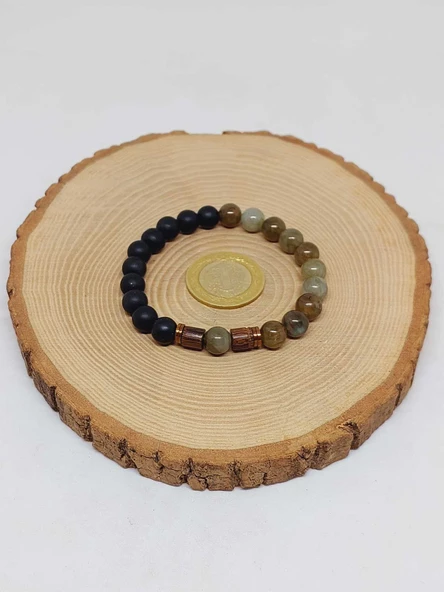 Labradorit & Oniks Taşı 8mm Unisex Tasarım Bileklik Hawaii Model (4695) - Resim 5
