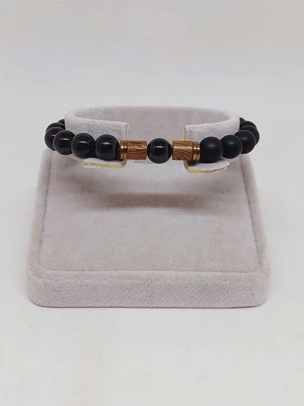 Turmalin & Oniks Taşı 8mm Unisex Tasarım Bileklik Hawaii Model (2913) - Resim 2