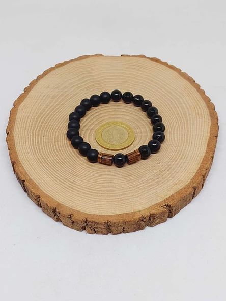 Siyah Akik & Oniks Taşı 8mm Unisex Tasarım Bileklik Hawaii Model (51330) - Resim 5
