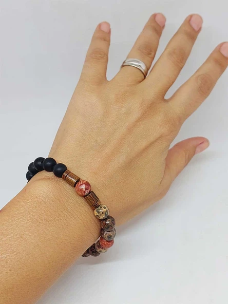 Manzaralı Jasper & Oniks Taşı 8mm Unisex Tasarım Bileklik Hawaii Model (53086) - Resim 4