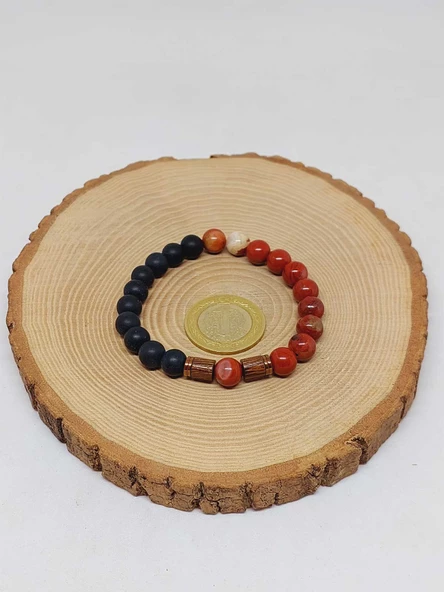Kırmızı Alacalı Jasper & Oniks Taşı 8mm Unisex Tasarım Bileklik Hawaii Model (14240) - Resim 5