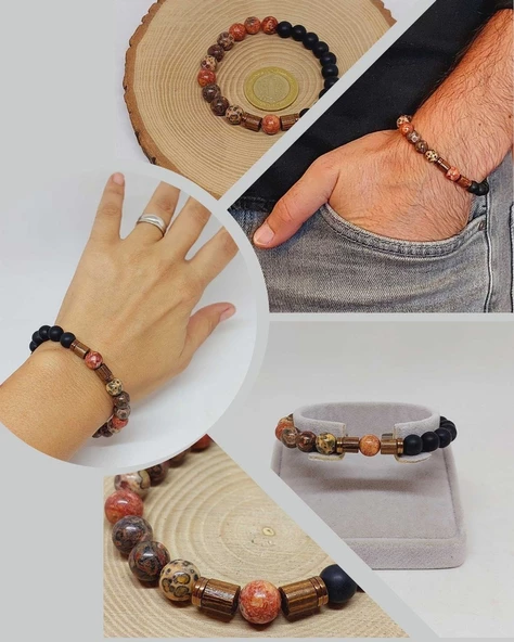 Manzaralı Jasper & Oniks Taşı 8mm Unisex Tasarım Bileklik Hawaii Model (53086) ürün görseli