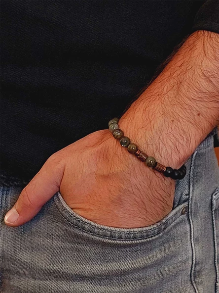 Labradorit & Oniks Taşı 8mm Unisex Tasarım Bileklik Hawaii Model (4695) - Resim 3