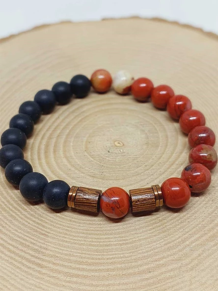 Kırmızı Alacalı Jasper & Oniks Taşı 8mm Unisex Tasarım Bileklik Hawaii Model (14240) - Resim 6