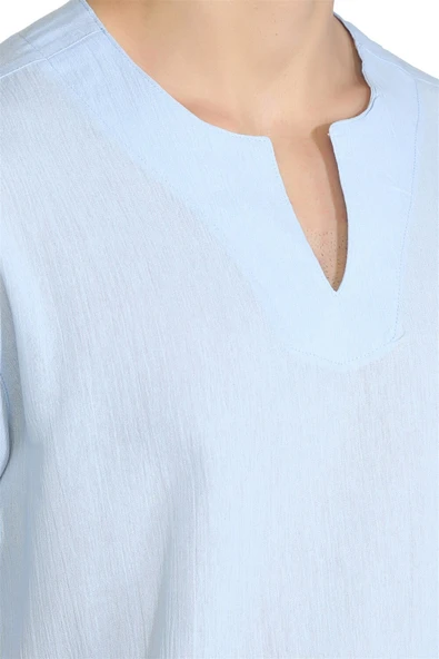 Büyük Beden Kısa Kol Şile Bezi Bisiklet Yaka Erkek Yazlık Tshirt Buz Mavi 3027 - 3
